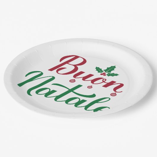 Buon Natale Rode en Groene Kerstmis Papieren Bordje (Gekanteld)