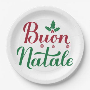 Buon Natale Rode en Groene Kerstmis Papieren Bordje