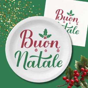Buon Natale Rode en Groene Kerstmis Papieren Bordje