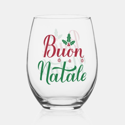 Buon Natale Rode en Groene Kerstmis Wijnglas Zonder Voet (Voorkant)