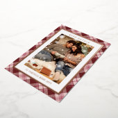 Buon Natale Roze Rood Plaid Tartan Foto Folie Feestdagenkaart (Gedraaid)