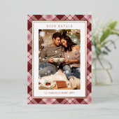 Buon Natale Roze Rood Plaid Tartan Foto Folie Feestdagenkaart (Staand Voorkant)