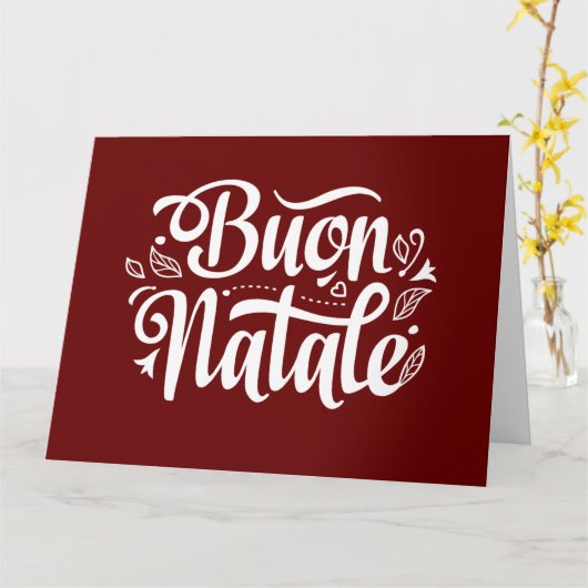 Buon Natale Simple Red Italy-kerstgroet Kaart (Gele Bloem)
