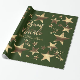Buon Natale Stars Groen Goud Script Kerstmis Cadeaupapier