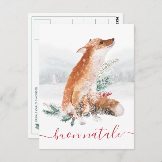 Buon Natale Volpe Rossa Scena di Bosco Invernale Briefkaart (Voorkant / Achterkant)