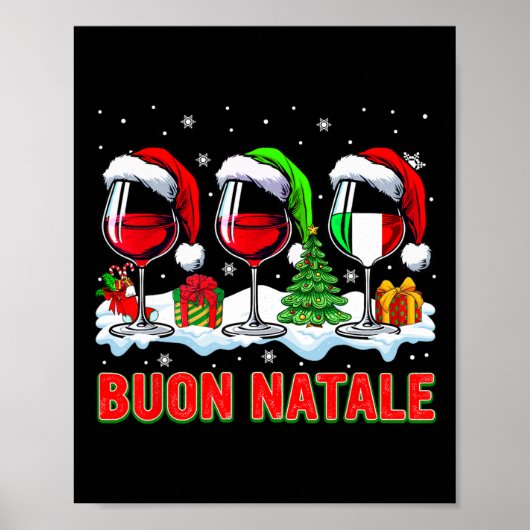 Buon natale vrolijke kerst italiaans drie santa wi poster (Voorkant)