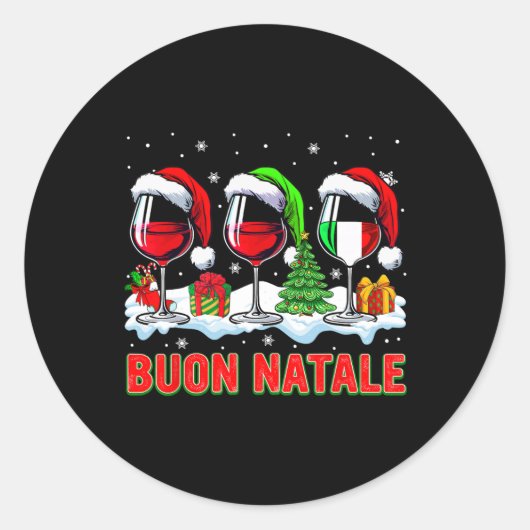 Buon natale vrolijke kerst italiaans drie santa wi ronde sticker (Voorkant)