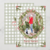 Buon Natale Waterverf Floral Bow Familiefoto Feestdagenkaart (Voorkant / Achterkant)