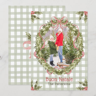 Buon Natale Waterverf Floral Bow Familiefoto Feestdagenkaart