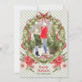 Buon Natale Waterverf Floral Bow Familiefoto Feestdagenkaart (Voorkant)