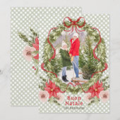 Buon Natale Waterverf Floral Bow Familiefoto Feestdagenkaart (Voorkant / Achterkant)