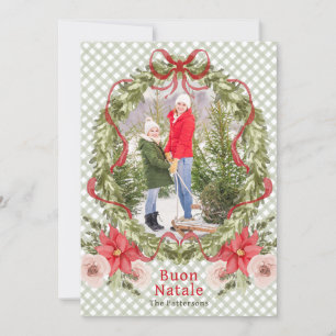 Buon Natale Waterverf Floral Bow Familiefoto Feestdagenkaart