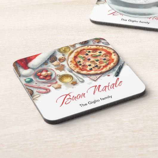 Buon Natale Waterverf Italiaans Kerstfeest Bier Onderzetter (Linkerzijde)