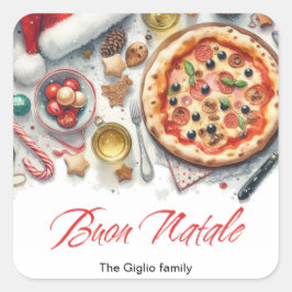 Buon Natale Waterverf Italiaans Kerstfeest Vierkante Sticker