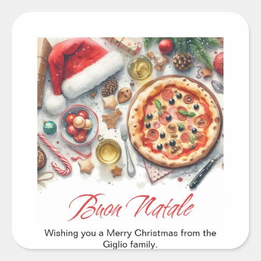 Buon Natale Waterverf Italiaans Kerstfeest Vierkante Sticker (Voorkant)