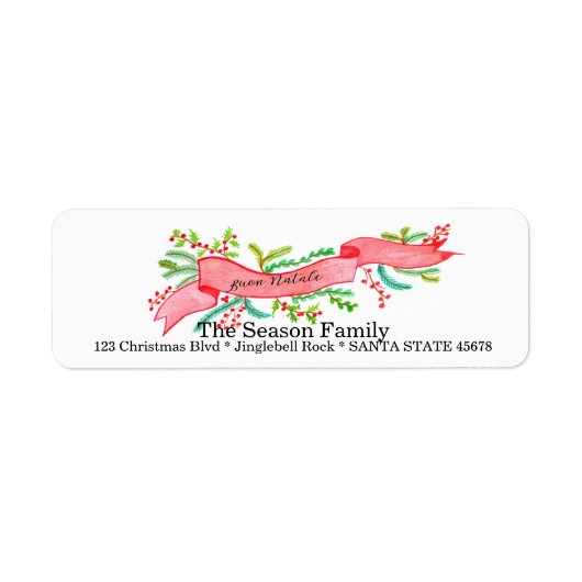 Buon Natale, waterverf kerstbanner Etiket (Voorkant)