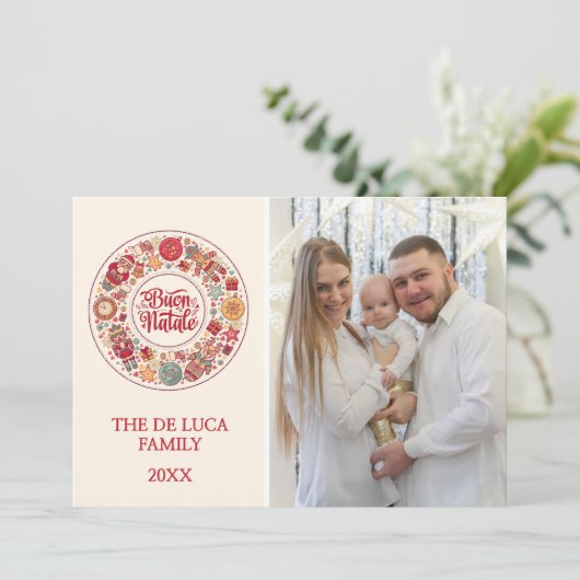 Buon Natale Wreath Feestdagenkaart (Staand voorkant)
