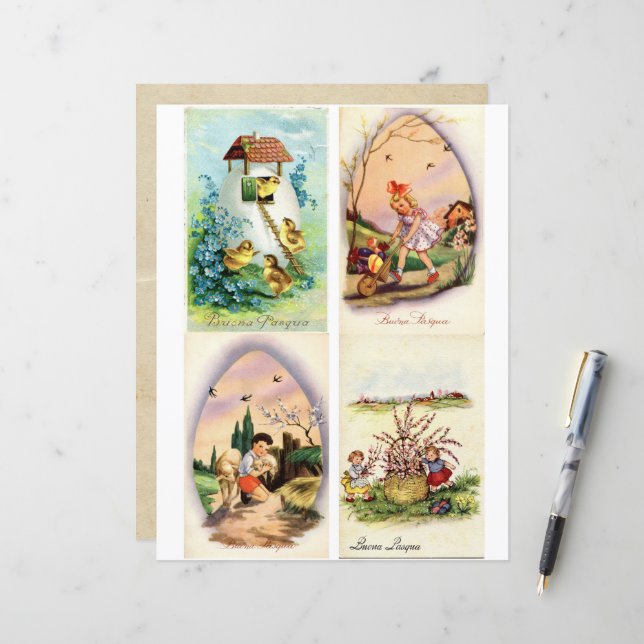 Buona Pasqua Easter Briefkaarten Clipart (Voorkant / Achterkant in situ)
