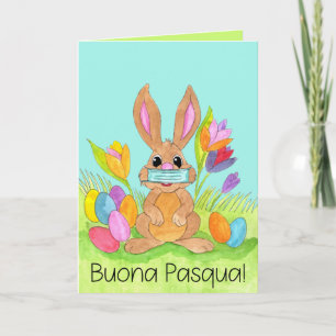 Buona Pasqua Italian Easter Face masked Bunny Feestdagen Kaart