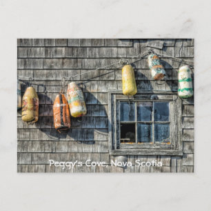 Buoys op een muur, Peggy's Cove, Nova Scotia. Briefkaart