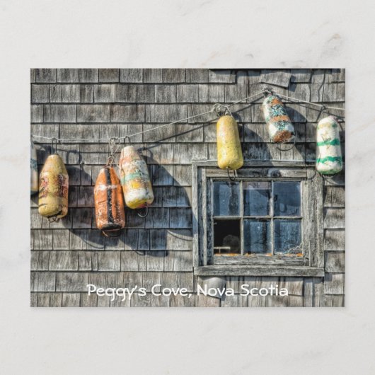 Buoys op een muur, Peggy's Cove, Nova Scotia. Briefkaart (Voorkant)