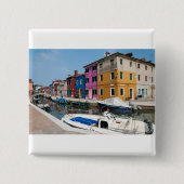 Burangekleurde huizen vierkante button 5,1 cm (Voorkant)