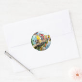 Burano-eiland nabij Venetië, regenbooghuizen in It Ronde Sticker (Envelop)