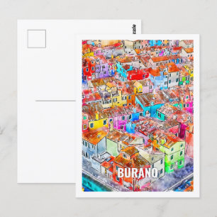 Burano Italië Beroemde Reisplaats Waterverf Briefkaart