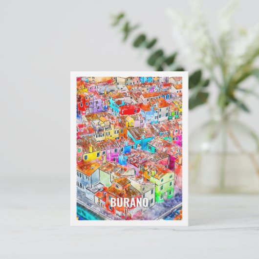 Burano Italië Beroemde Reisplaats Waterverf Briefkaart (Staand voorkant)