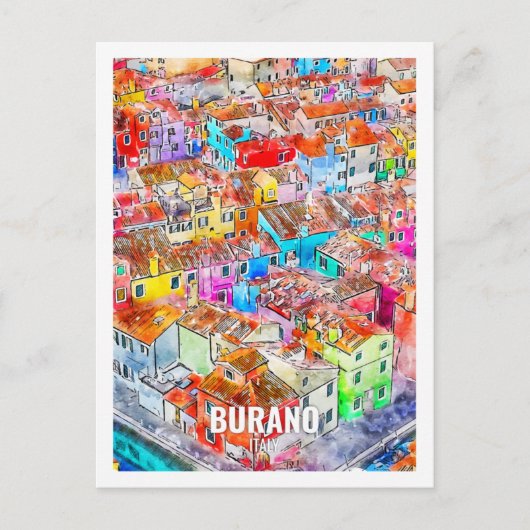 Burano Italië Beroemde Reisplaats Waterverf Briefkaart (Voorkant)