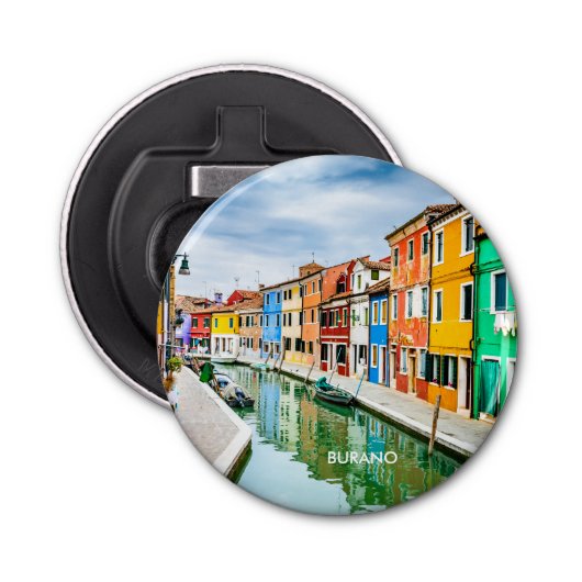 Burano, Italië Button Flesopener (Voorkant)