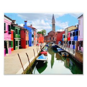 Burano, Italië — Italiaanse Colorful Houses & Boat Foto Afdruk