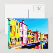 Burano, schilderij van de waterverf van Venetië Briefkaart (Voorkant / Achterkant)