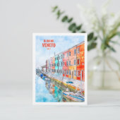 Burano Veneto Italië Beroemde Reis Waterverf Briefkaart (Staand voorkant)