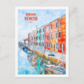 Burano Veneto Italië Beroemde Reis Waterverf Briefkaart (Voorkant)