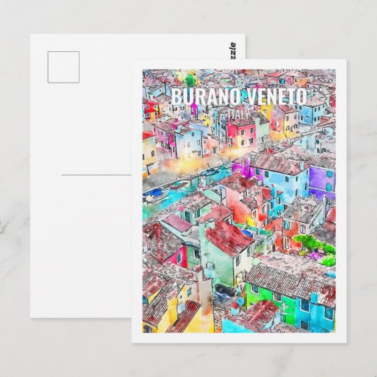 Burano Veneto Italië Beroemde Reisplaats Waterverf Briefkaart (Voorkant / Achterkant)