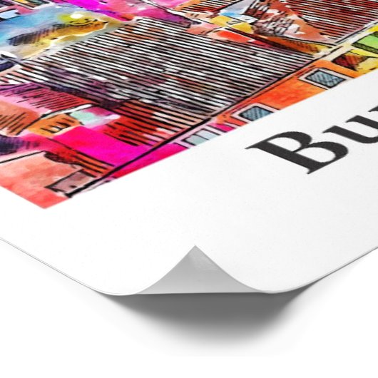 Burano Veneto Italië Reizen Waterverf Hand geteken Poster (Hoek)