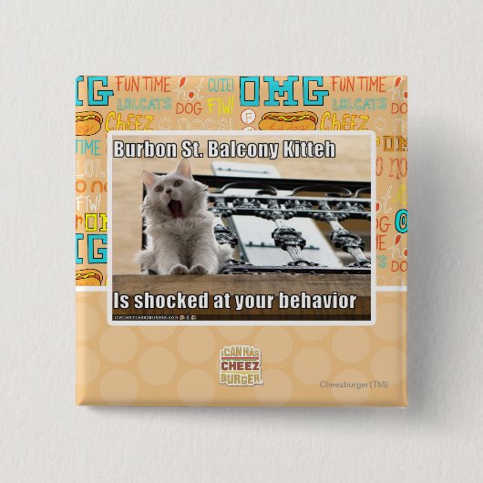 Burbon St. Balcony Kitteh Vierkante Button 5,1 Cm (Voorkant)