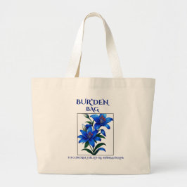BUR'DEN BAG , BLUE LILLIES NEUTRAL CANVAS TOTE BAG