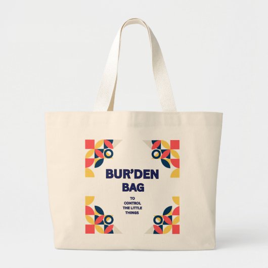 BUR'DEN BAG, NAVY GEOMETRIC CANVAS TOTE BAG (Voorkant)