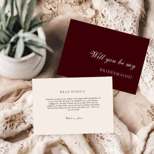 Burdund & Ivory Bridesmaid Proposal Card Kaart