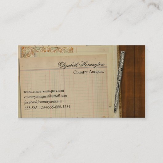  bureau met papierkaartjes vulpen pen visitekaartje (Voorkant)