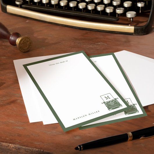 Bureau van gepersonaliseerde  Typewriter Monogram Notitiekaartje