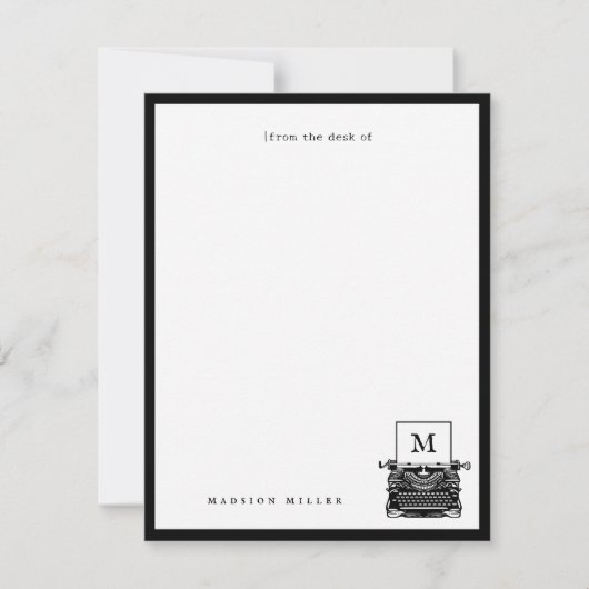 Bureau van gepersonaliseerde  Typewriter Monogram Notitiekaartje (Voorkant)