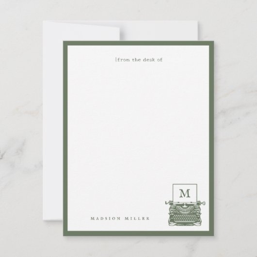 Bureau van gepersonaliseerde  Typewriter Monogram Notitiekaartje (Voorkant)