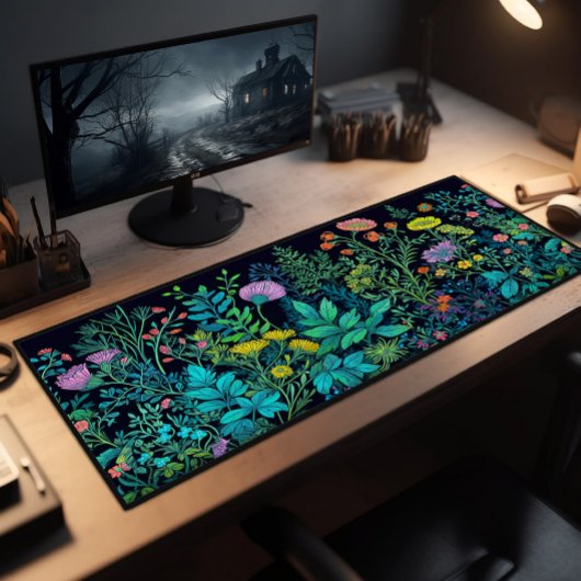 Bureaublad, kleurrijke Wildflower op donkere achte Bureaumat