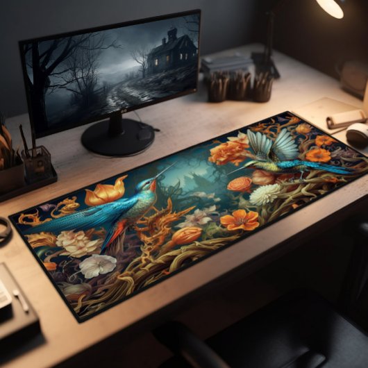 Bureaublad, kolibries in Blauwgroen en wilde bloem Bureaumat