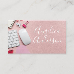 Bureaublad Roze lederen belettering in reliëf Visitekaartje