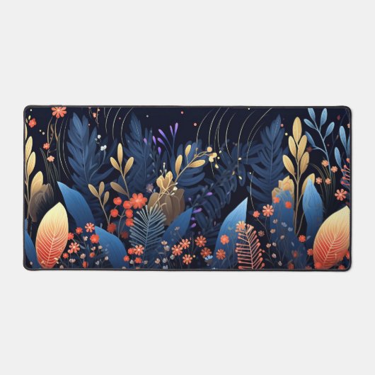 Bureaublad, Wildbloemen en takjes in blauw, Bureaumat (Voorkant)