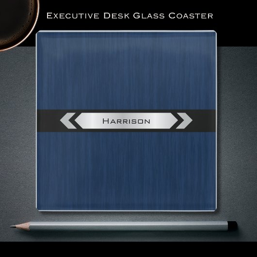 Bureaubladaccessoire Blue Silver Executive Office Glazen Onderzetter